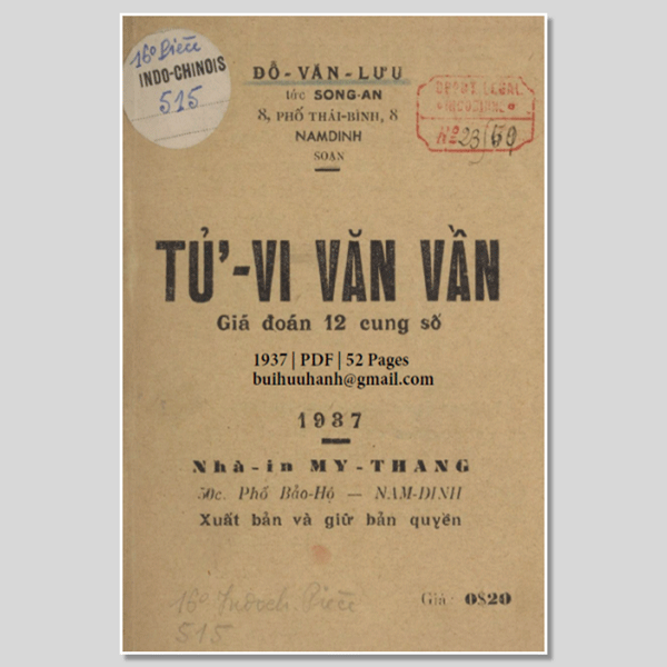 Tử Vi Văn Vần – Đỗ Văn Lưu – 1937